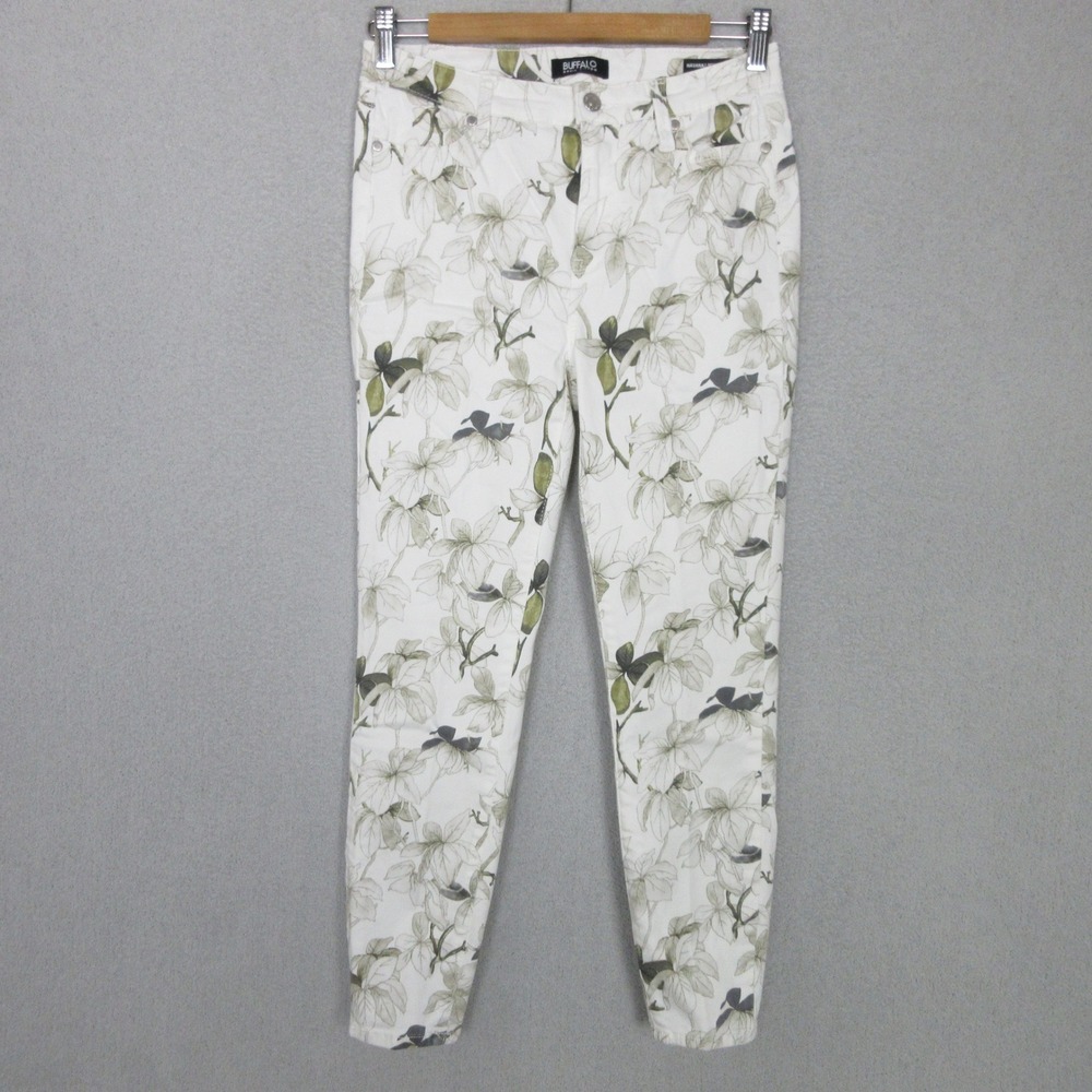 Buffalo Havana Skinny Jeans Womens 2/26 White Green Floral High Rise Ankle Soft